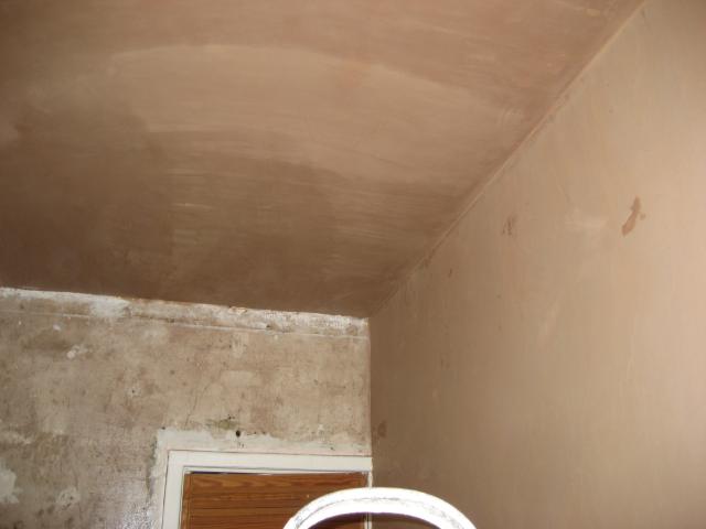 Plastering Day 1 - back wall and ceiling done, door wall prep